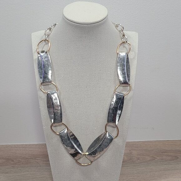 HLM SoHo Two Tone Gold Silver Chunky Link Necklace - Picture 1 of 4